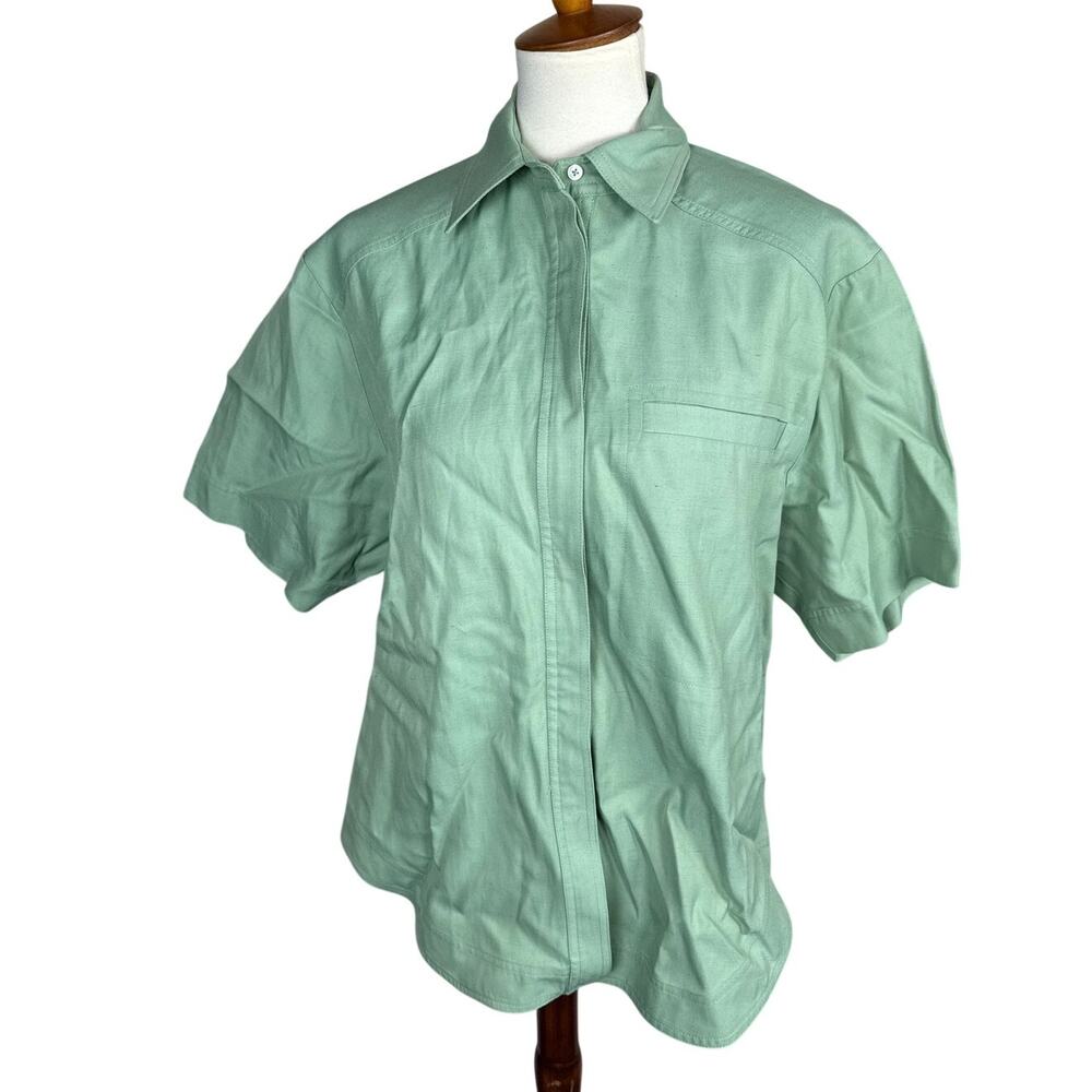 Loulou Studio Moheli Oversized Short Sleeve Shirt Green Linen Small Minimalist